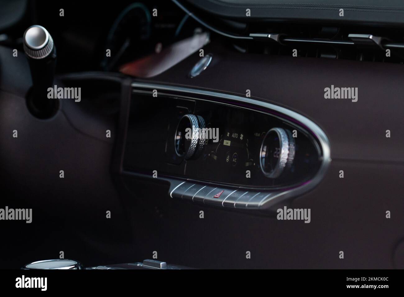 Car air conditioner dashboard. Modern car interior. Adjustable air