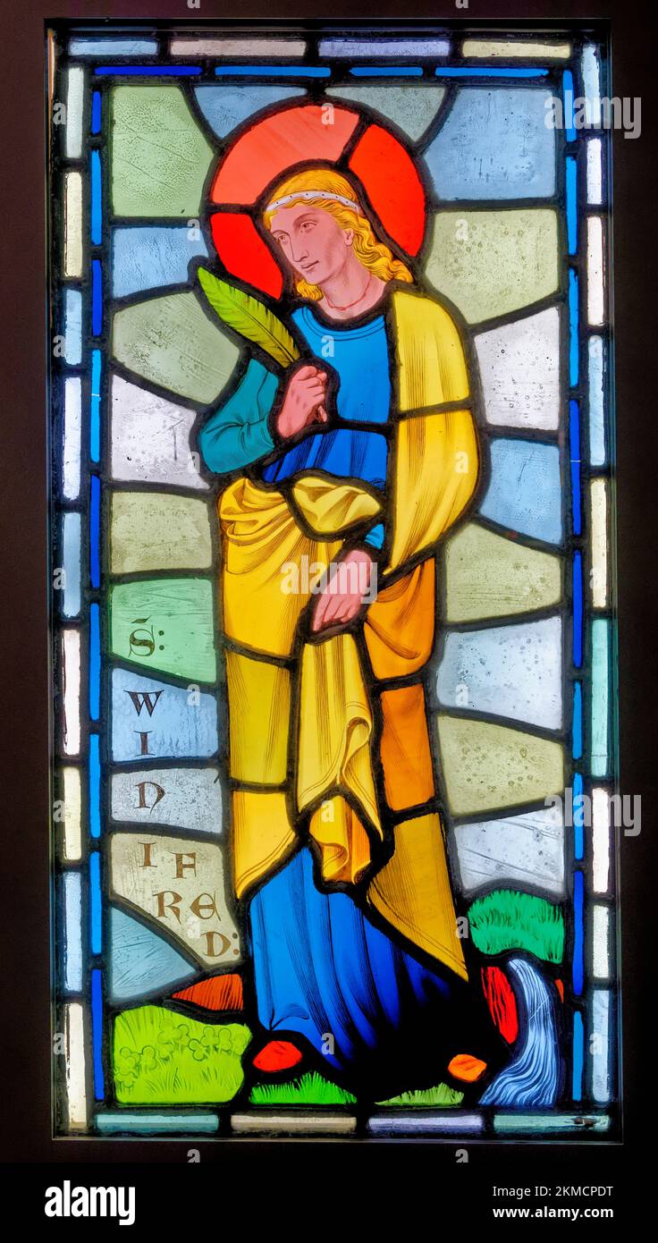 Stained glass window of Saint Winifred at Castell Coch or Castle Coch