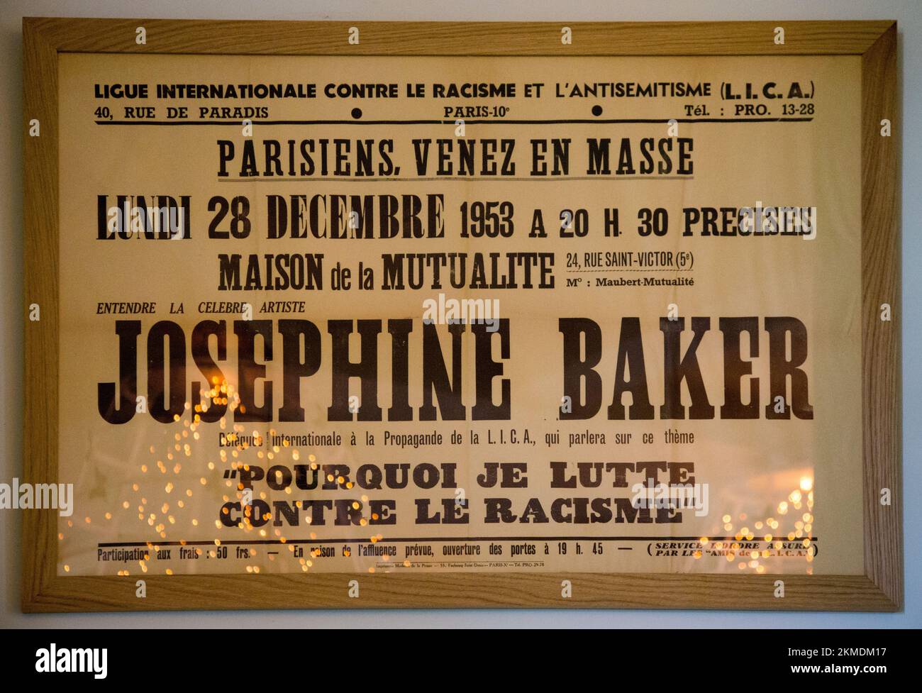 FRANCE. DORDOGNE, PERIGORD NOIR, Castelnaud-la-Chapelle,  Chateau des Milandes, former chateau of Josephine Baker, poster for a meeting against racism Stock Photo