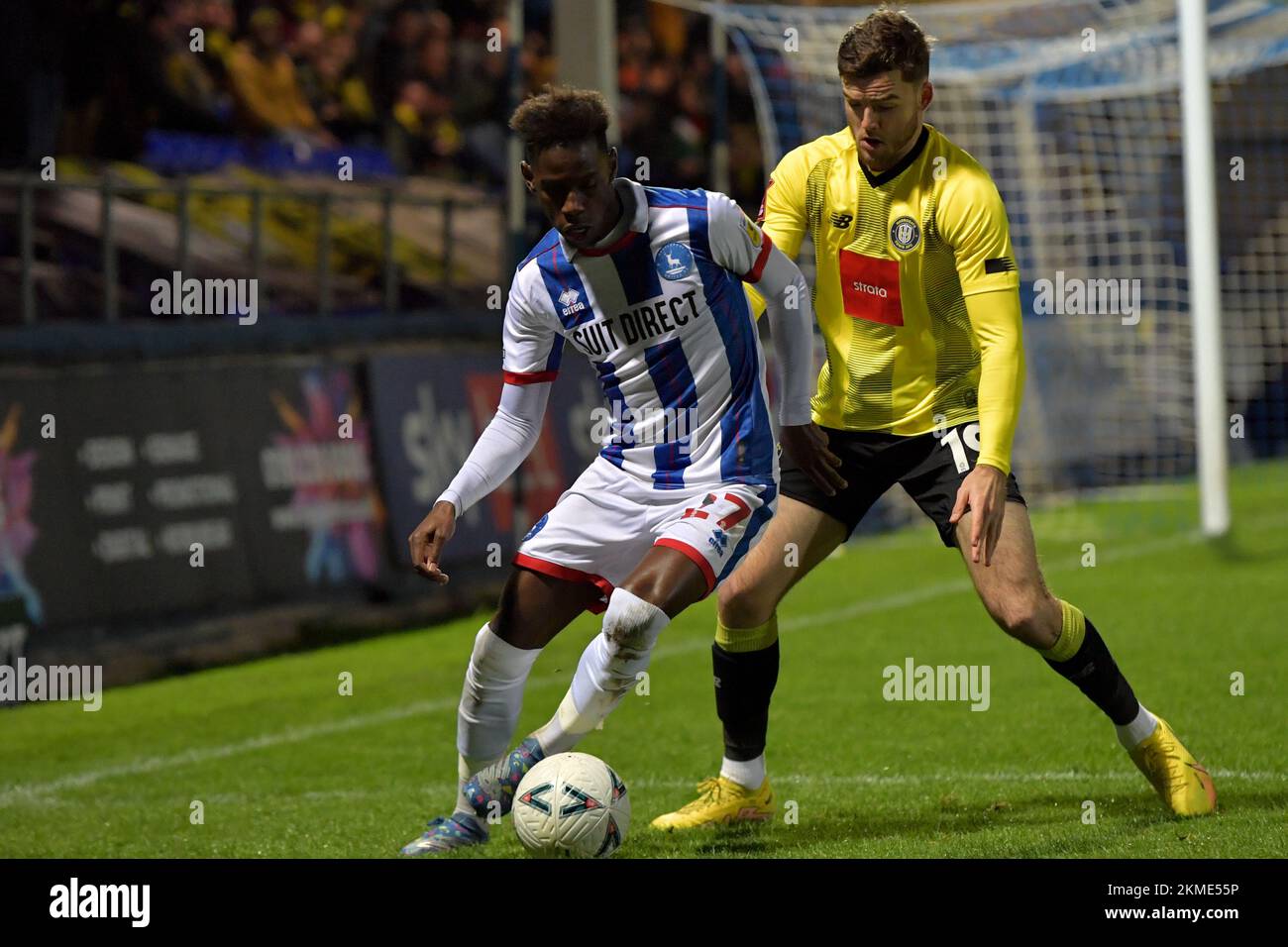 Hartlepool, UK. 19th Nov, 2022. Hartlepool United's Clarke Oduor during the FA Cup Second Round match between Hartlepool United and Harrogate Town at Victoria Park, Hartlepool on Saturday 26th November 2022. (Credit: Scott Llewellyn | MI News) Credit: MI News & Sport /Alamy Live News Stock Photo