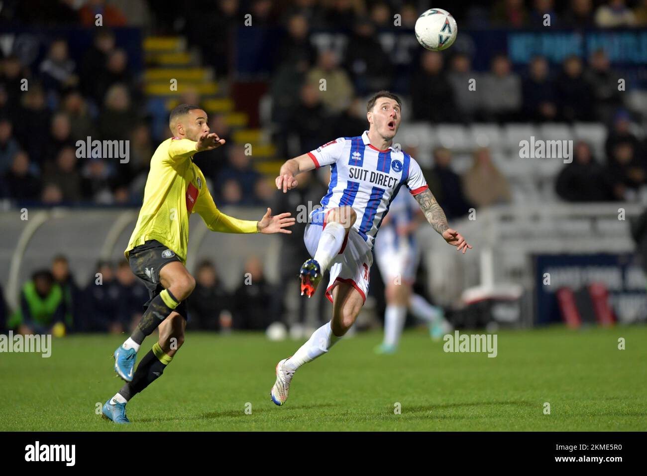 Hartlepool, UK. 19th Nov, 2022. Hartlepool United's Callum Cooke watch the ball during the FA Cup Second Round match between Hartlepool United and Harrogate Town at Victoria Park, Hartlepool on Saturday 26th November 2022. (Credit: Scott Llewellyn | MI News) Credit: MI News & Sport /Alamy Live News Stock Photo