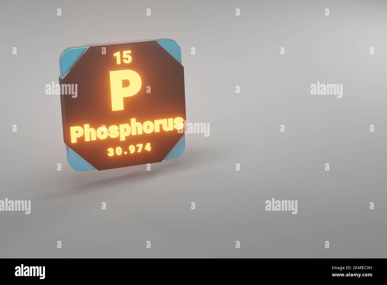 Beautiful abstract illustrations Standing black and fire Phosphorus  element of the periodic table. Modern design with golden elements, 3d rendering i Stock Photo