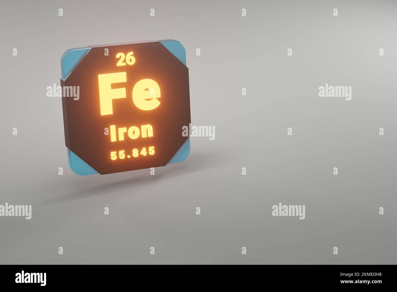 Beautiful abstract illustrations Standing black and fire Iron  element of the periodic table. Modern design with golden elements, 3d rendering illustr Stock Photo