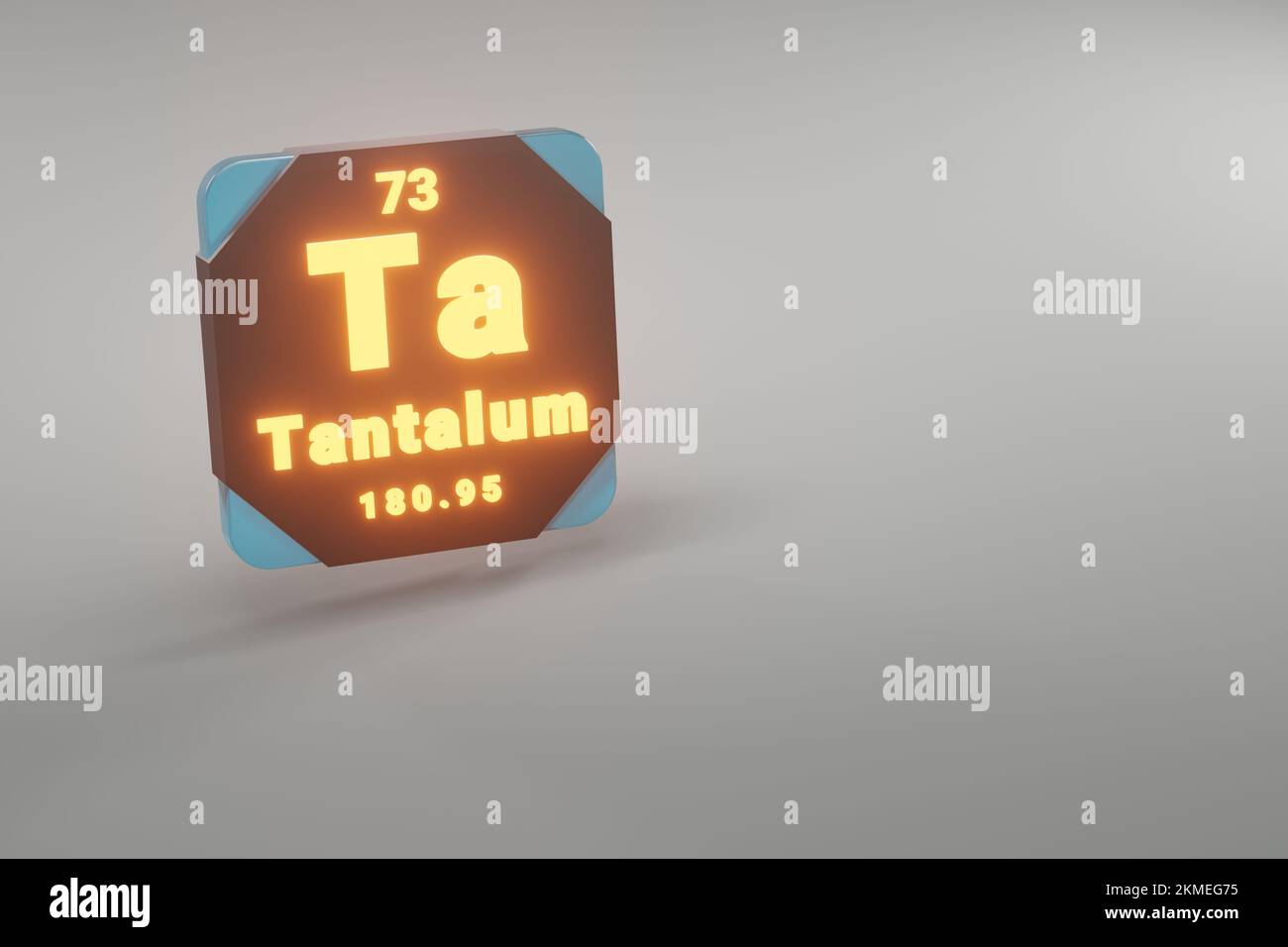 Beautiful abstract illustrations Standing black and fire Tantalum  element of the periodic table. Modern design with golden elements, 3d rendering ill Stock Photo
