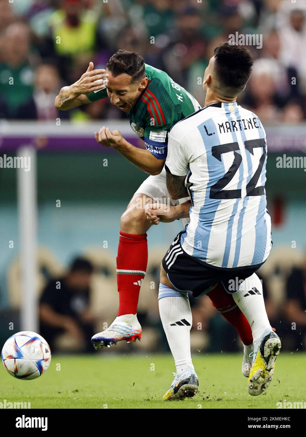 LUSAIL CITY - (l-r) Andres Guardado of Mexico, Lautaro Martinez of Argentina during the FIFA World Cup Qatar 2022 group C match between Argentina and Mexico at Lusail Stadium on November 26, 2022 in Lusail City, Qatar. AP | Dutch Height | MAURICE OF STONE Stock Photo