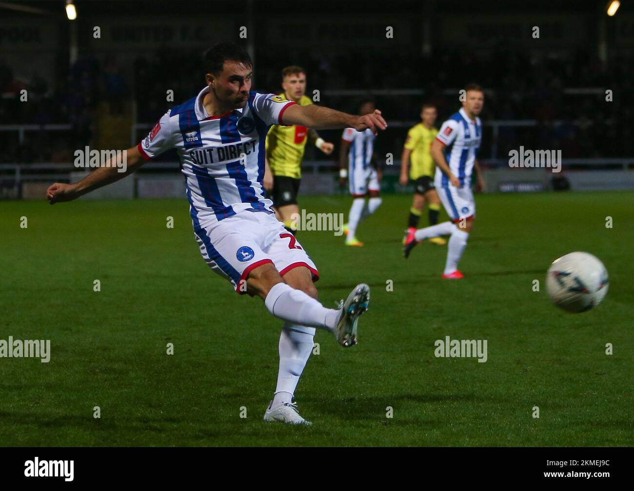 Hartlepool United's Reghan Tumilty crosses a ball during the FA Cup Second Round between Hartlepool United and Harrogate Town at Victoria Park, Hartlepool on Saturday 26th November 2022. (Credit: Michael Driver | MI News) Credit: MI News & Sport /Alamy Live News Stock Photo