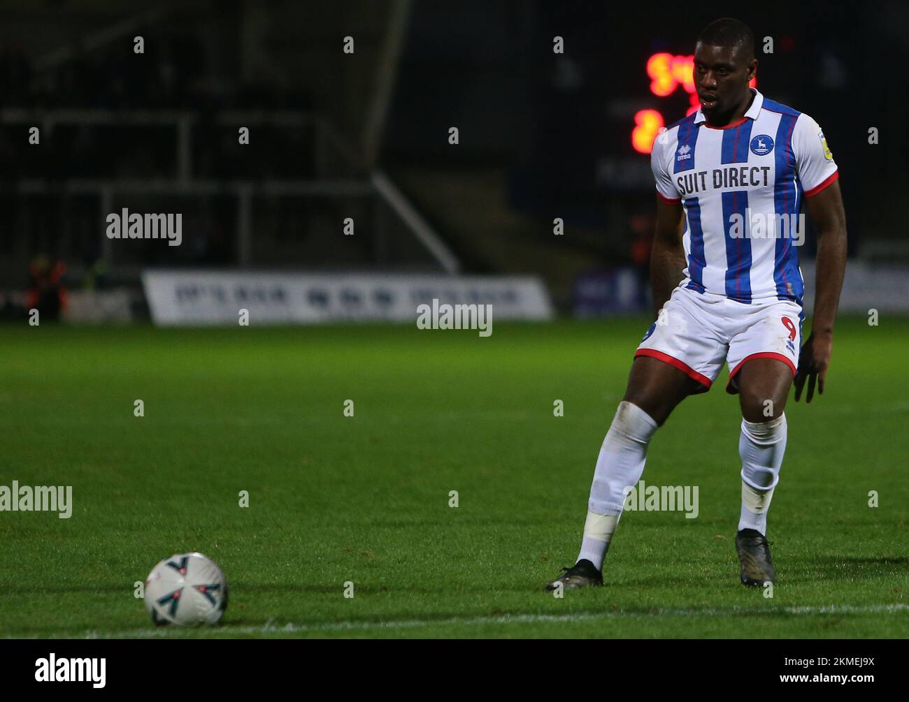 Hartlepool United's Josh Umerah during the FA Cup Second Round between Hartlepool United and Harrogate Town at Victoria Park, Hartlepool on Saturday 26th November 2022. (Credit: Michael Driver | MI News) Credit: MI News & Sport /Alamy Live News Stock Photo