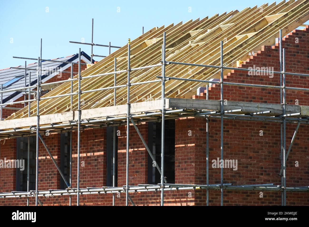 New roof construction, timber structure of a new build house, London England United Kingdom UK Stock Photo