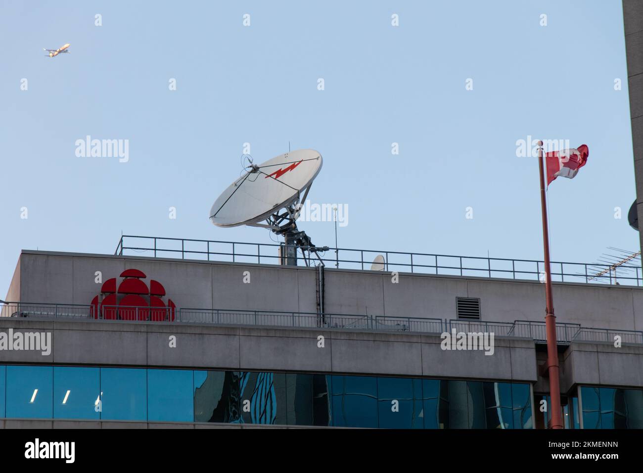 The CBC, Canadian Broadcasting Corporation logo is seen atop of their