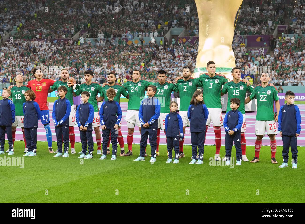 Mexico's Andres Guardado (left) lines up with his team-mates before the FIFA World Cup Group C match at the Lusail Stadium in Lusail, Qatar. Picture date: Saturday November 26, 2022. Stock Photo
