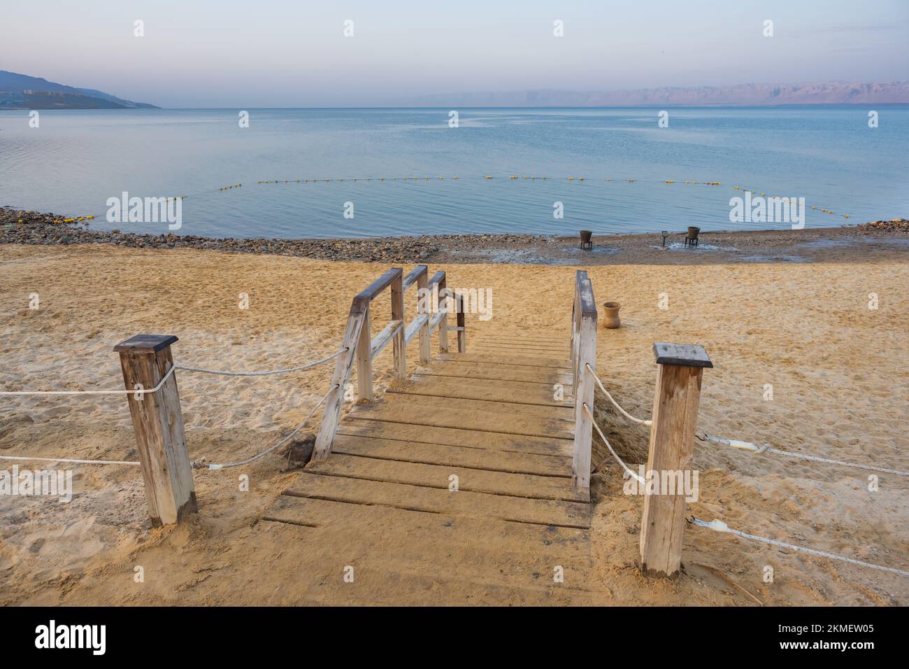 Dead Sea Beach near Swemeh, Jordan in the Early Morning Dawn Stock Photo