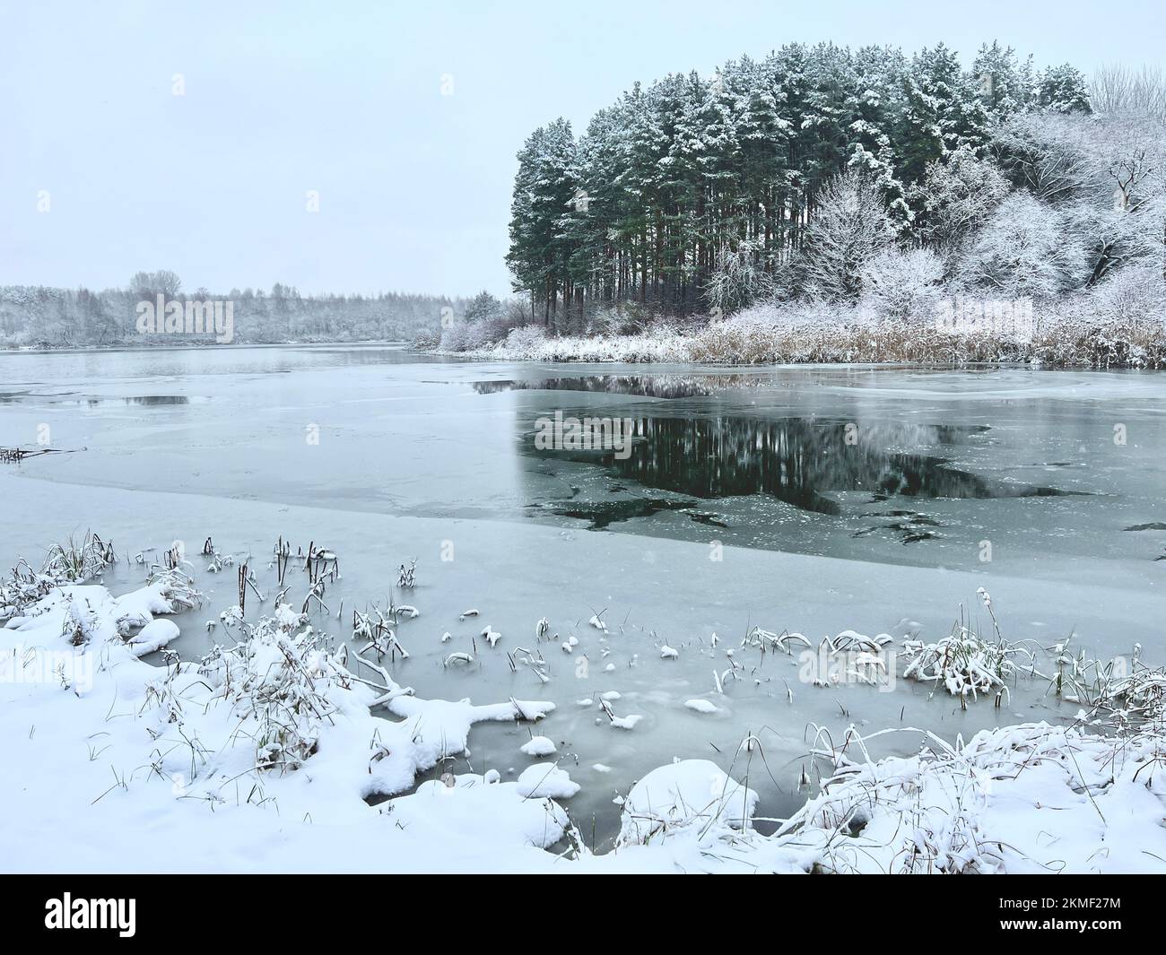 Winter landscape with the river in frosty day Stock Photo - Alamy