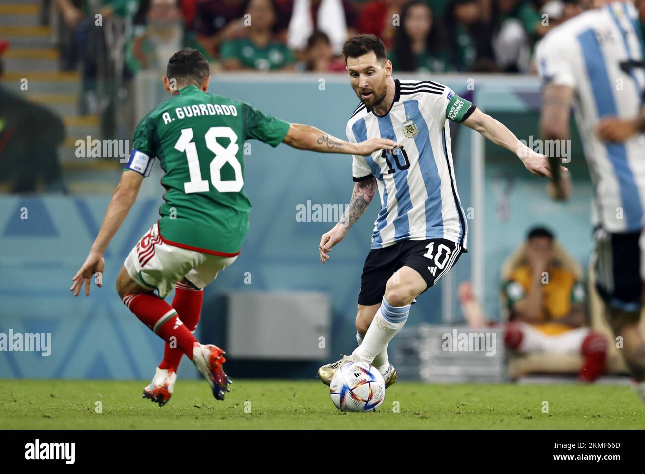 LUSAIL CITY - (l-r) Andres Guardado of Mexico, Lionel Messi of Argentina during the FIFA World Cup Qatar 2022 group C match between Argentina and Mexico at Lusail Stadium on November 26, 2022 in Lusail City, Qatar. AP | Dutch Height | MAURICE OF STONE Stock Photo