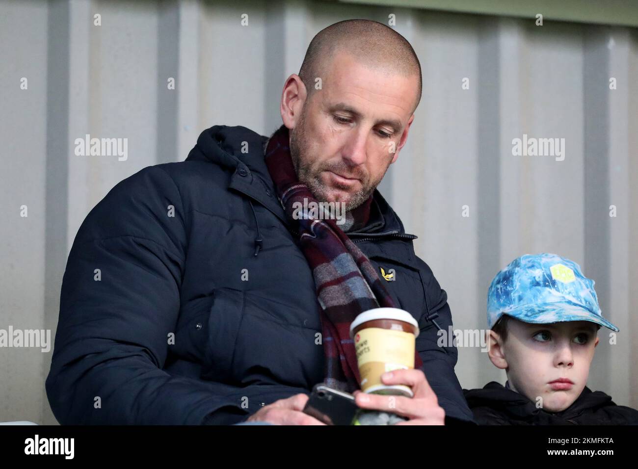 ICC umpire Michael Gough in the stands before the FA Cup Second Round match between Hartlepool United and Harrogate Town at Victoria Park, Hartlepool on Saturday 26th November 2022. (Credit: Mark Fletcher | MI News) Credit: MI News & Sport /Alamy Live News Stock Photo