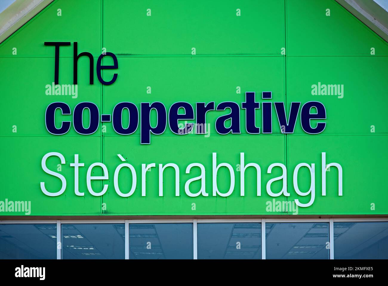 CoOperative store sign in Steòrnabhagh, the gaelic name for Stornoway