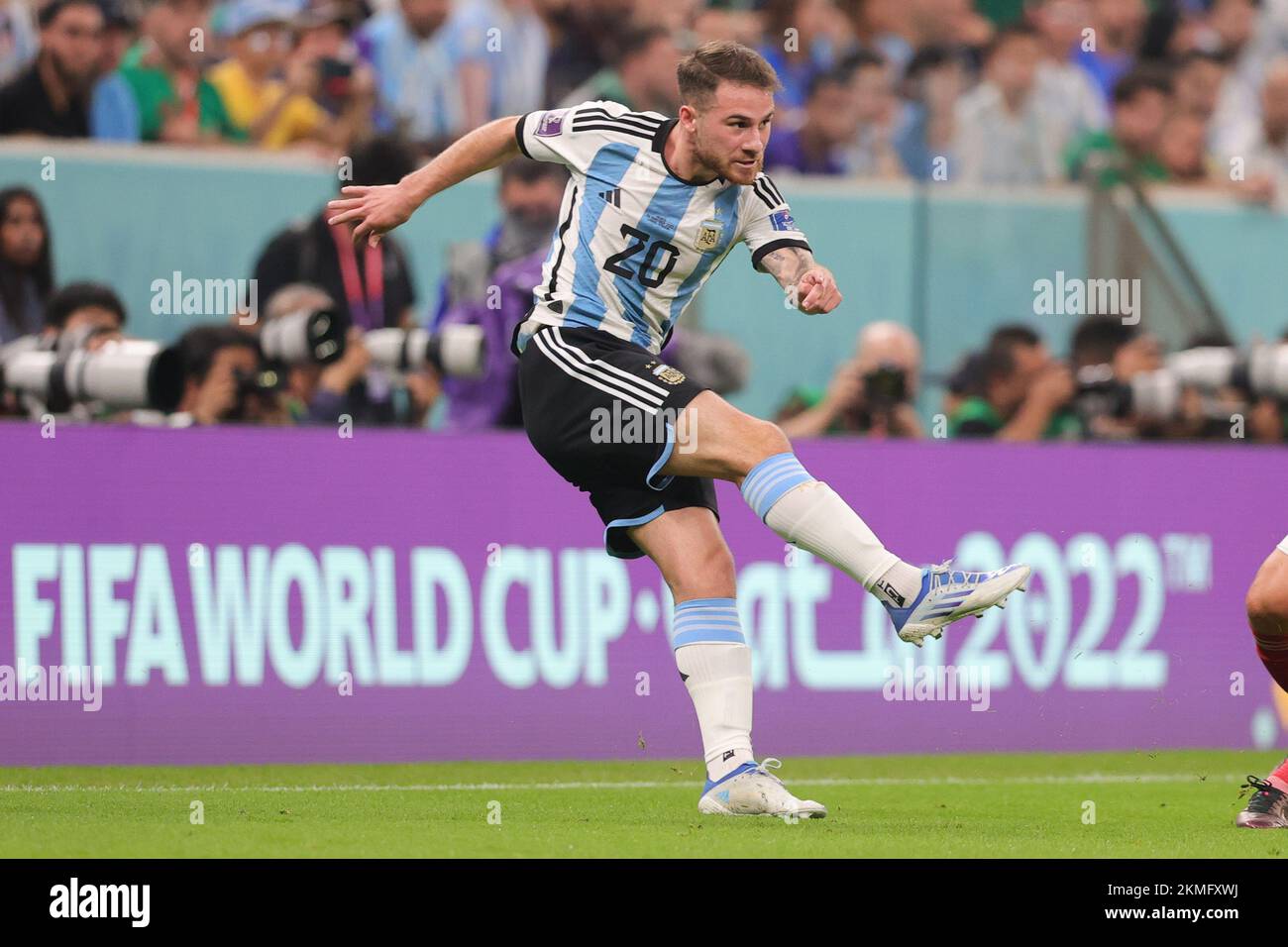 Lusail Iconic Stadium, Lusail, Qatar. 18th Dec, 2022. FIFA World Cup  Football Final Argentina versus France; Alexis Mac Allister of Argentina  lifts the world cup trophy Credit: Action Plus Sports/Alamy Live News