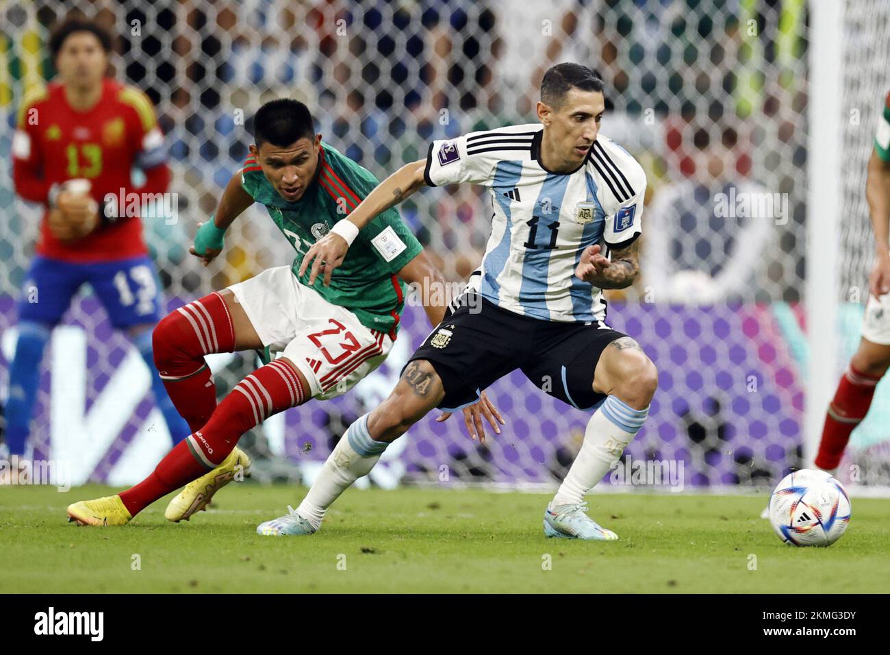 LUSAIL CITY - (l-r) Jesus Gallardo of Mexico, Angel Di Maria of Argentina during the FIFA World Cup Qatar 2022 group C match between Argentina and Mexico at Lusail Stadium on November 26, 2022 in Lusail City, Qatar. AP | Dutch Height | MAURICE OF STONE Stock Photo