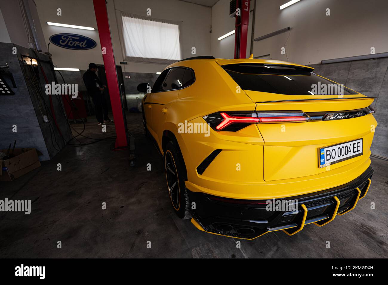 Ternopil, Ukraine November 11, 2022 Yellow Urus in car