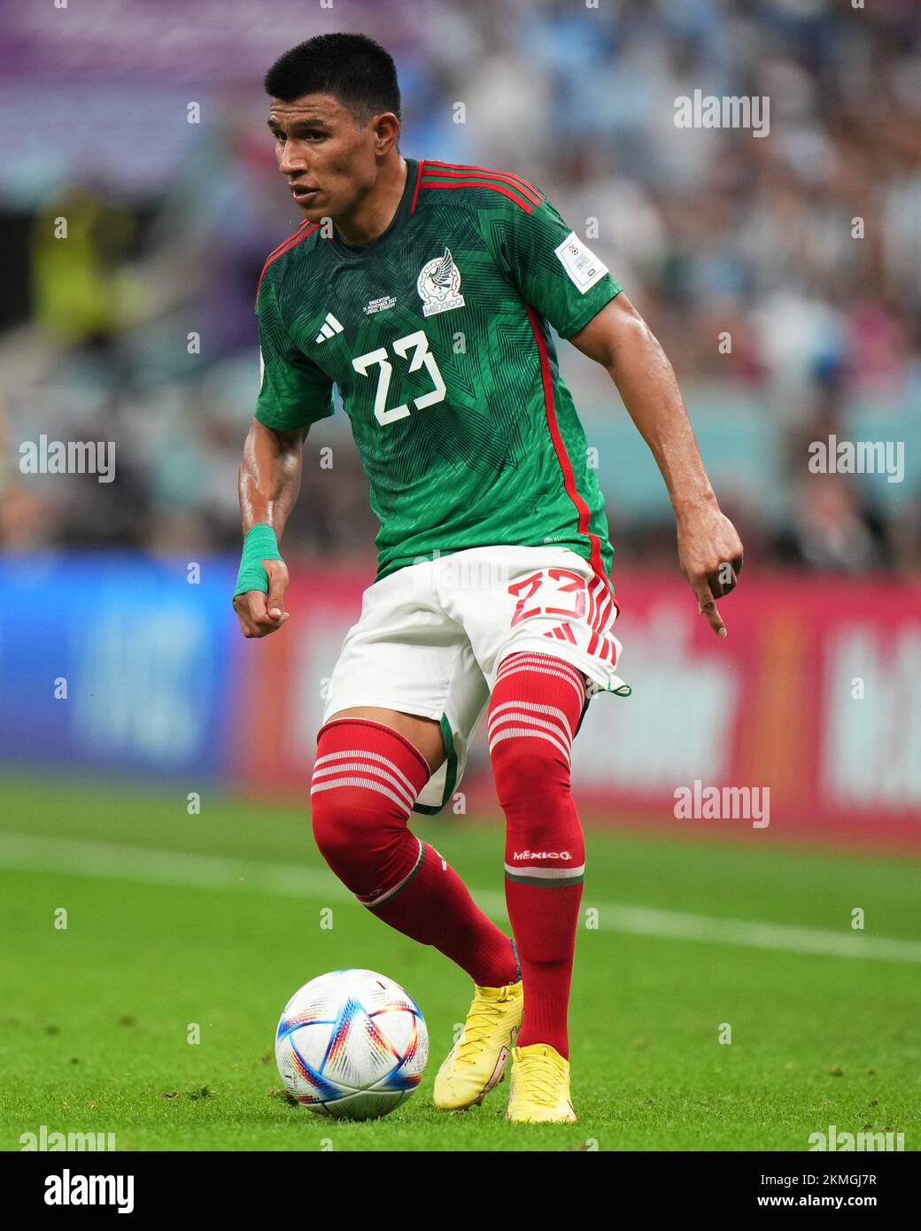 Jesus Gallardo of Mexico during the FIFA World Cup Qatar 2022 match, Group C, between Argentina and Mexico played at Lusail Stadium on Nov 26, 2022 in Lusail, Qatar