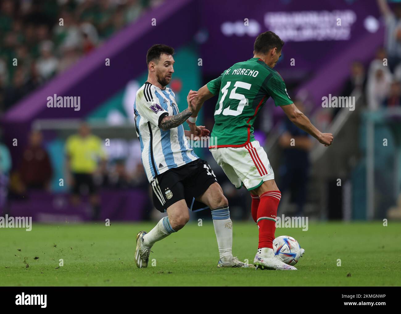 Lusail Iconic Stadium, Lusail, Qatar. 26th Nov, 2022. FIFA World Cup Football, Argentina versus Mexico; Lionel Messi of Argentina challenges Hector Moreno of Mexico Credit: Action Plus Sports/Alamy Live News Stock Photo