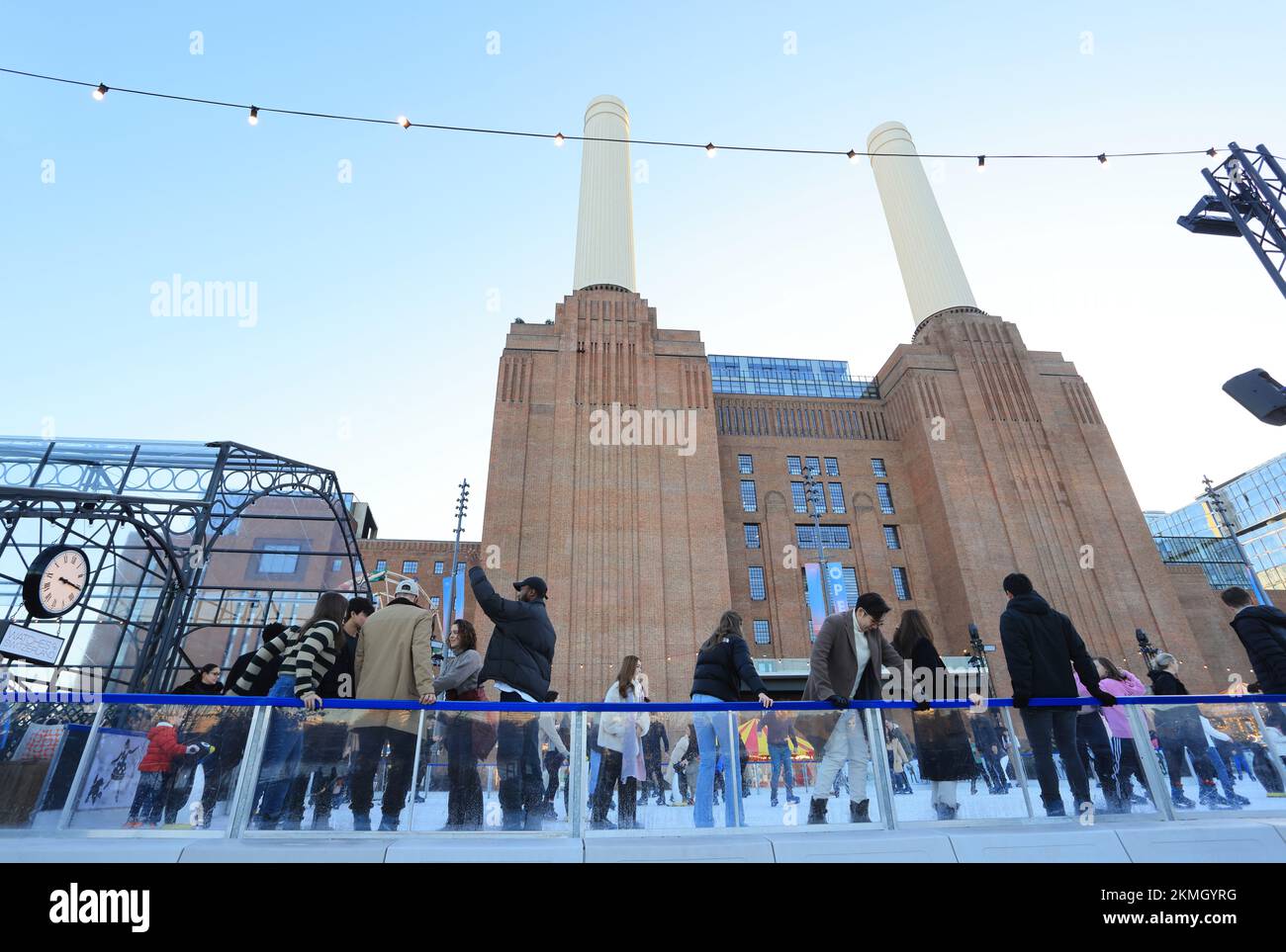 GLIDE ice skating rink at Battersea Power Station Christmas 2022, in SW London, UK Stock Photo