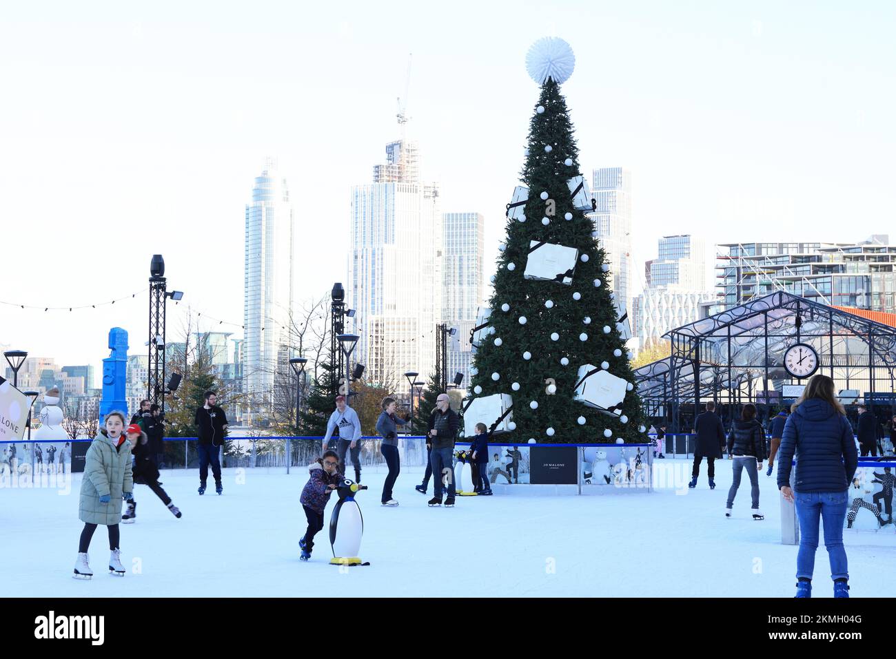 GLIDE ice skating rink at Battersea Power Station Christmas 2022, in SW London, UK Stock Photo