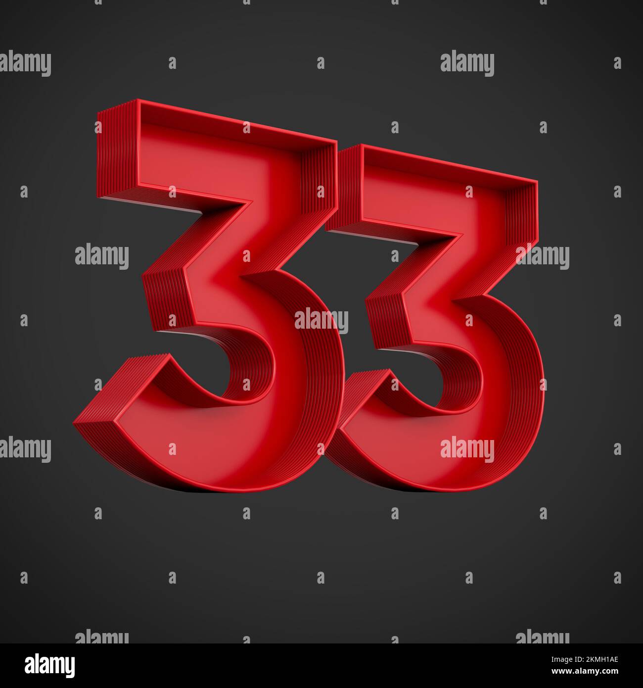 A 3d rendering of the number thirty-three in red over the black