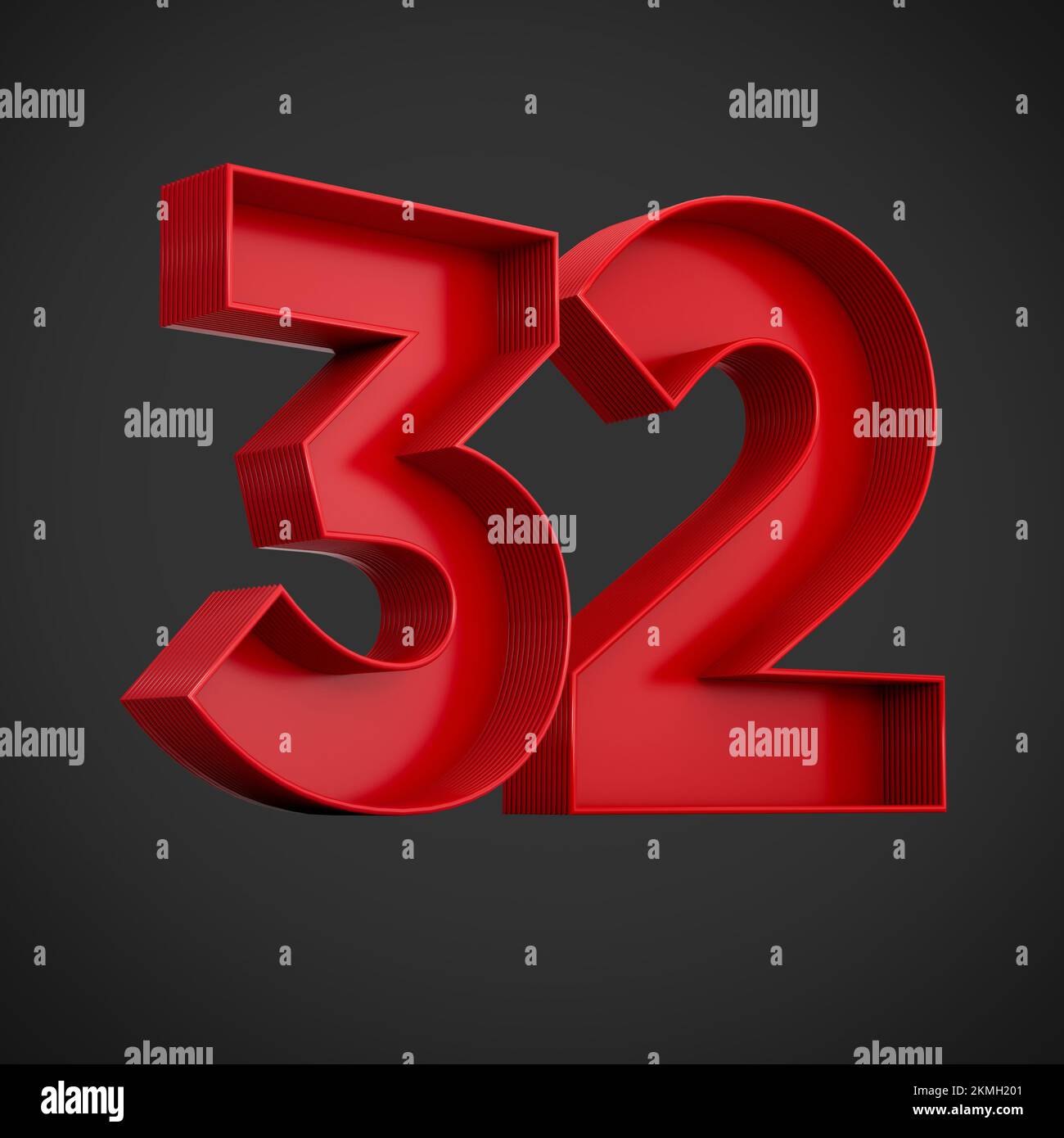 A 3d rendering of the number thirty-two in red over the black background - 32 icon Stock Photo
