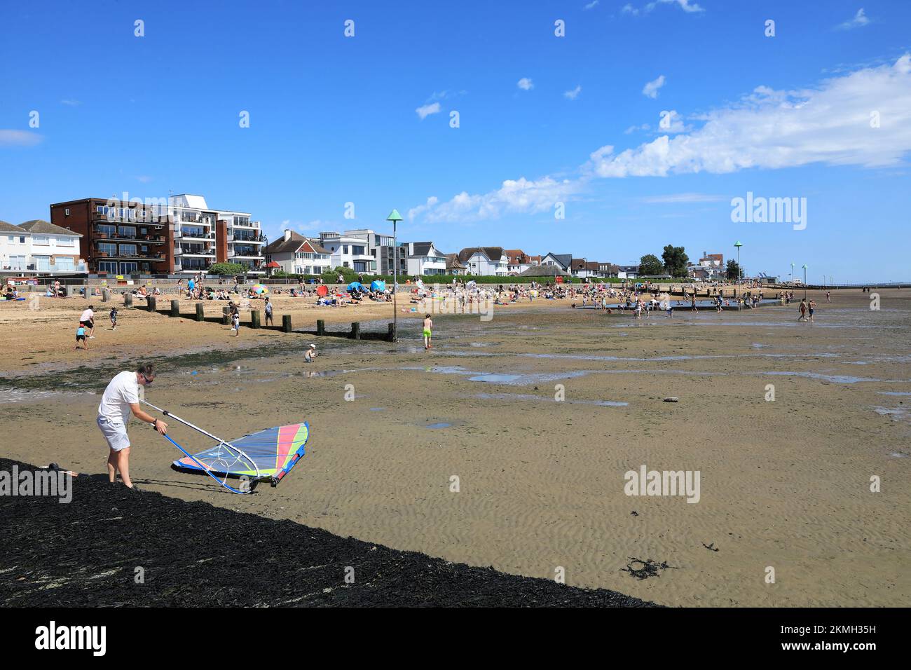 A summer's day on Chalkwell beach at low tide, in Southend-on-sea, in Essex, UK Stock Photo
