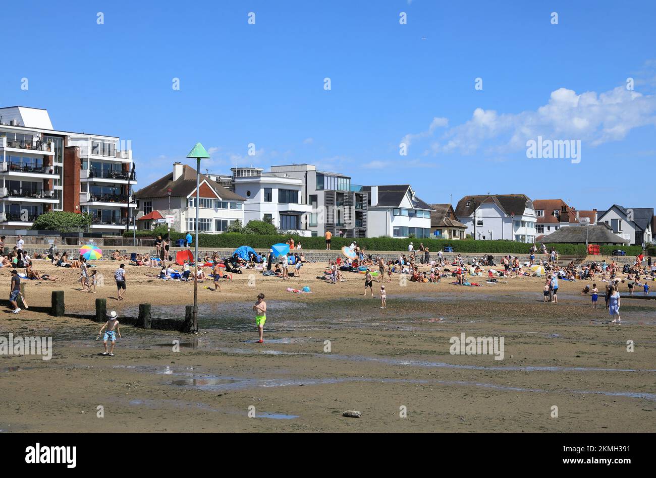 A summer's day on Chalkwell beach at low tide, in Southend-on-sea, in Essex, UK Stock Photo
