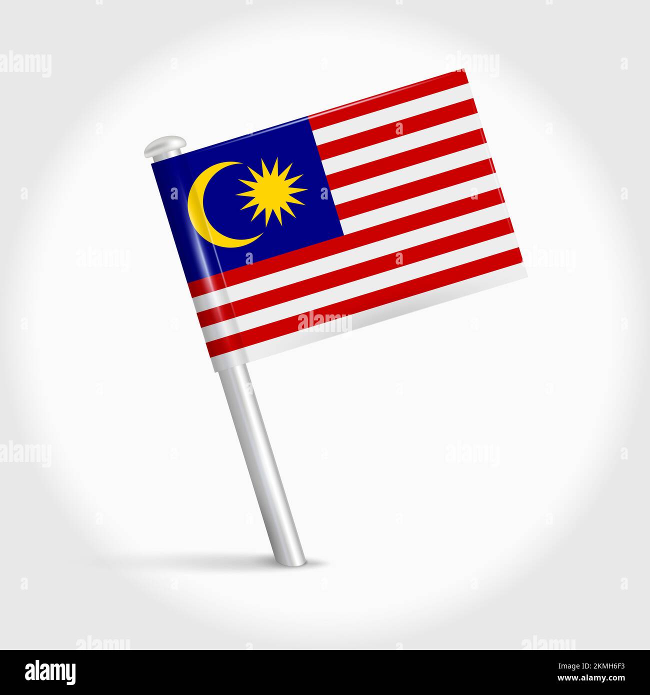 Malaysia map pin flag icon. Malaysian pennant map marker on a metal
