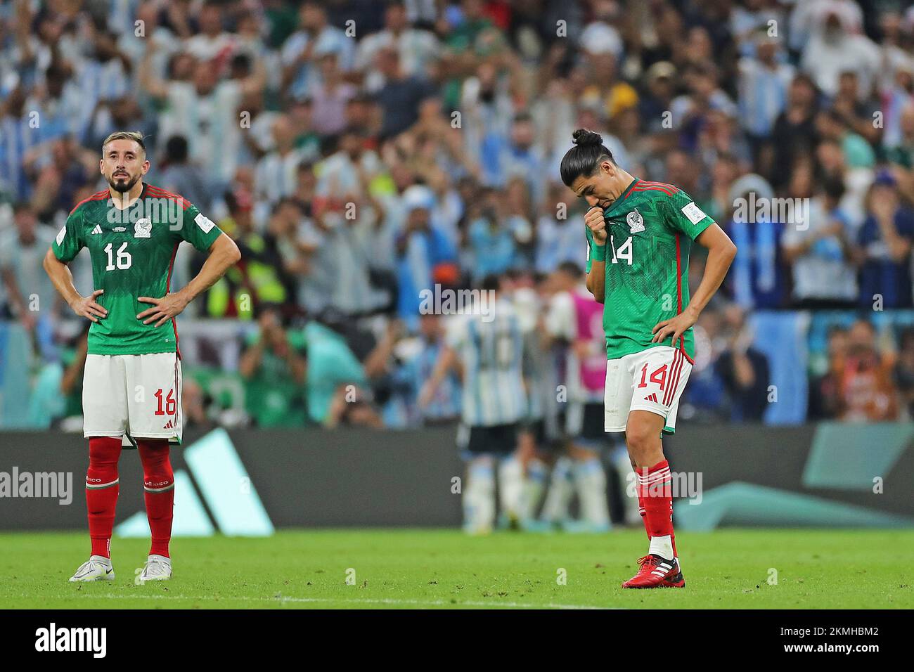 Doha, Qatar. 26th Nov, 2022. Hector Herrera and Erick Gutierrez of Mexico, regret the goal by Enzo Fernandez of Argentina during the match between Argentina and Mexico, for the 2nd round of Group C of the FIFA World Cup Qatar 2022, at Lusail Stadium, this Saturday 26. 30761 (Heuler Andrey/SPP) Credit: SPP Sport Press Photo. /Alamy Live News Stock Photo