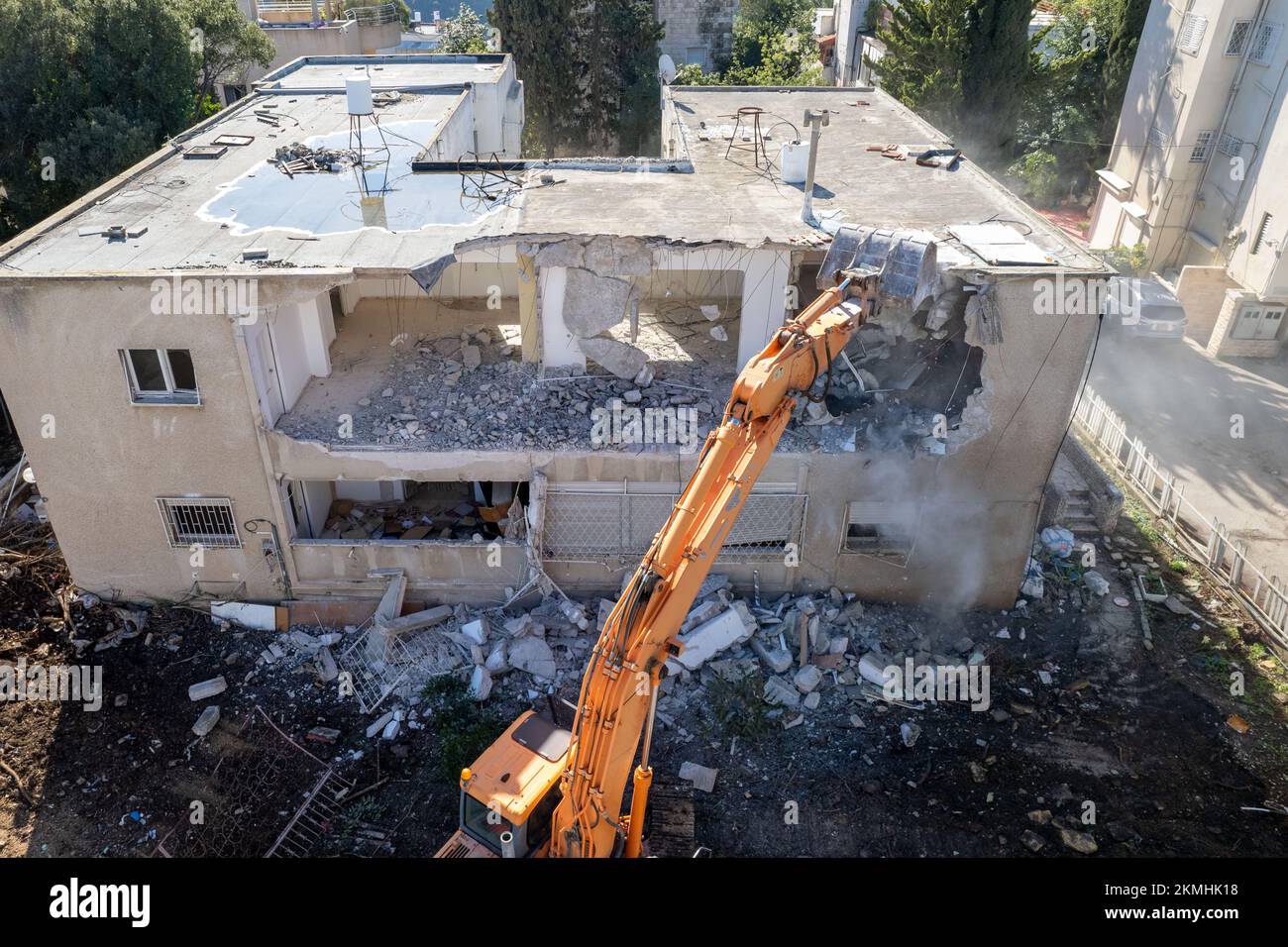 Demolition of a building for new construction. Stock Photo