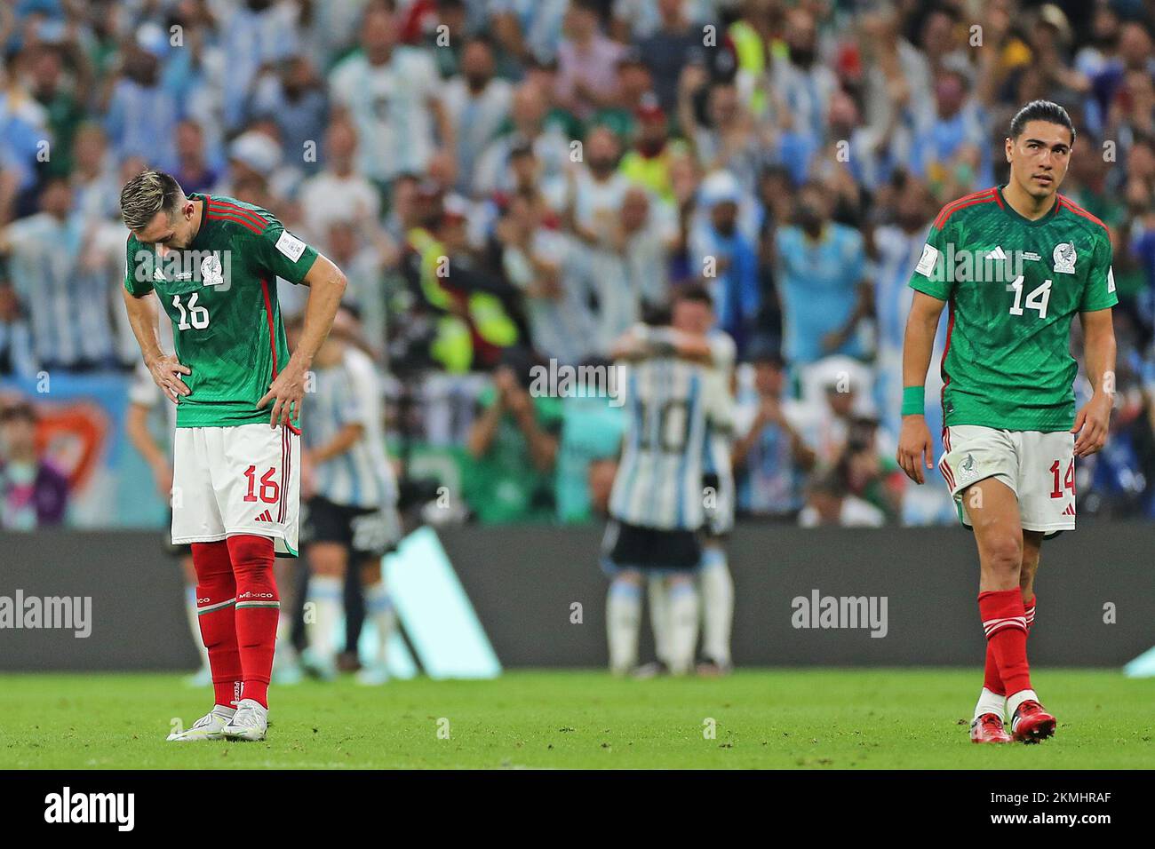 Lusail Iconic Stadium, Lusail, Qatar. 26th Nov, 2022. FIFA World Cup Football, Argentina versus Mexico; &#xc9;rick Gutiérrez, Luis Chávez and Héctor Herrera of Mexico frustrated by Argentina 2nd goal scored by Enzo Fernández of Argentina Credit: Action Plus Sports/Alamy Live News Stock Photo