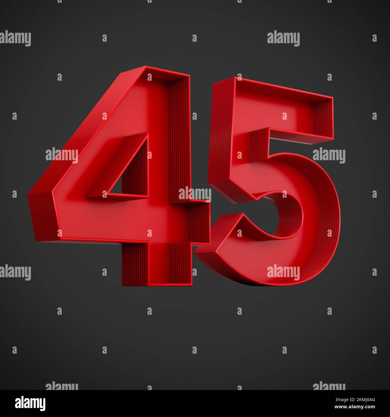 A 3d rendering of the number forty-five in red over the black ...