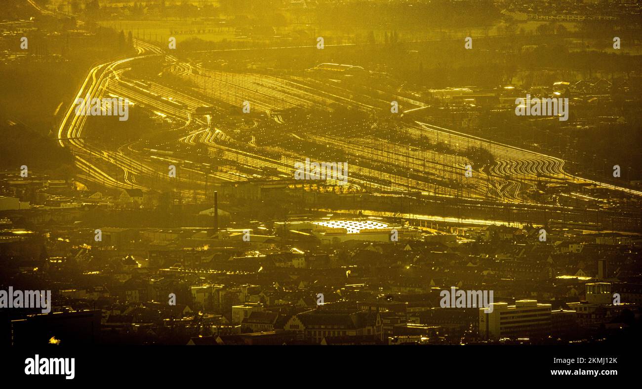 Marshalling yard in golden backlight in pelkum district in hamm hires