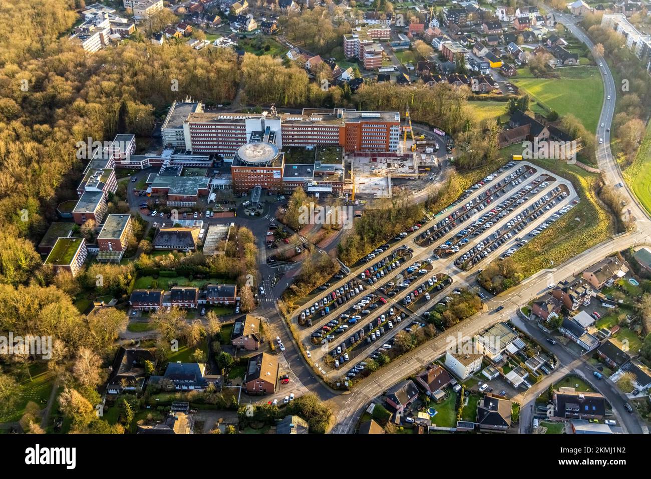 Aerial view, construction site with extension at St. Barbara Hospital