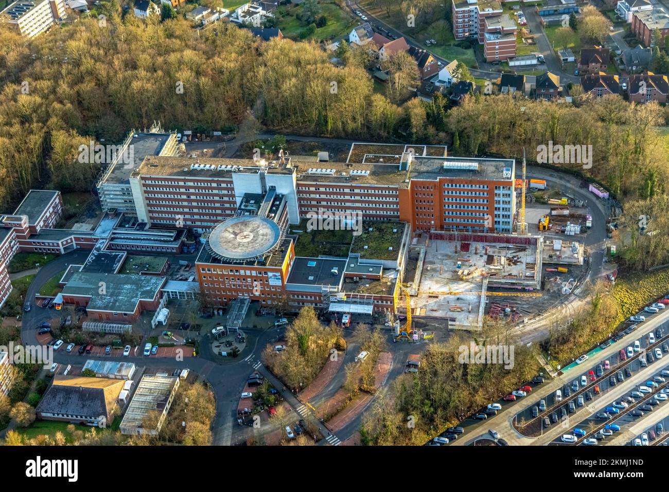 Aerial view, construction site with extension at St. Barbara Hospital