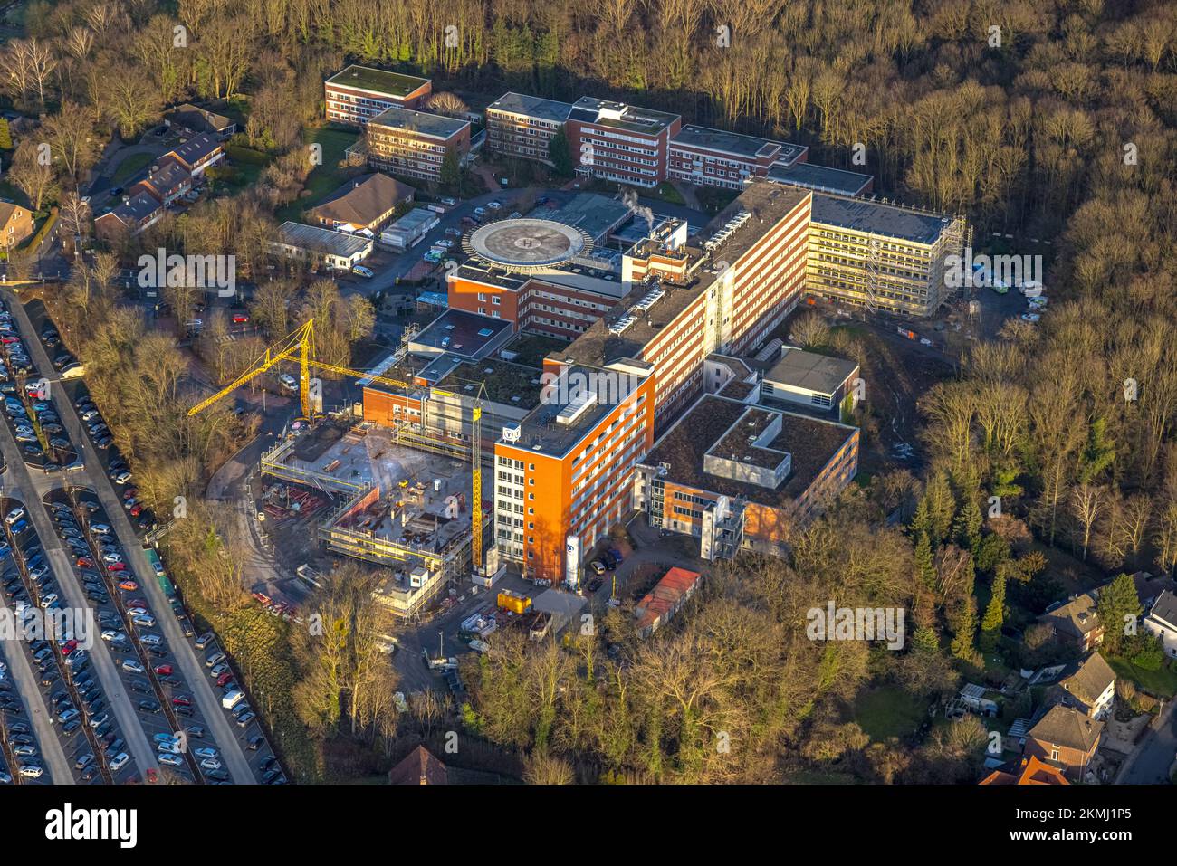 Aerial view, construction site with extension at St. Barbara Hospital