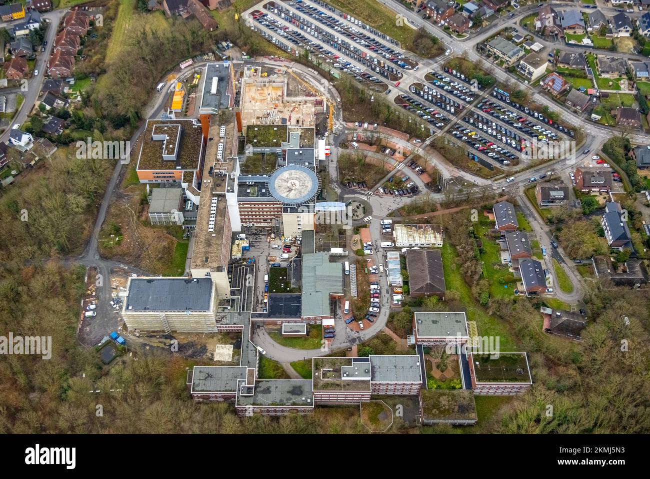 Aerial view, construction site with extension at St. Barbara Hospital