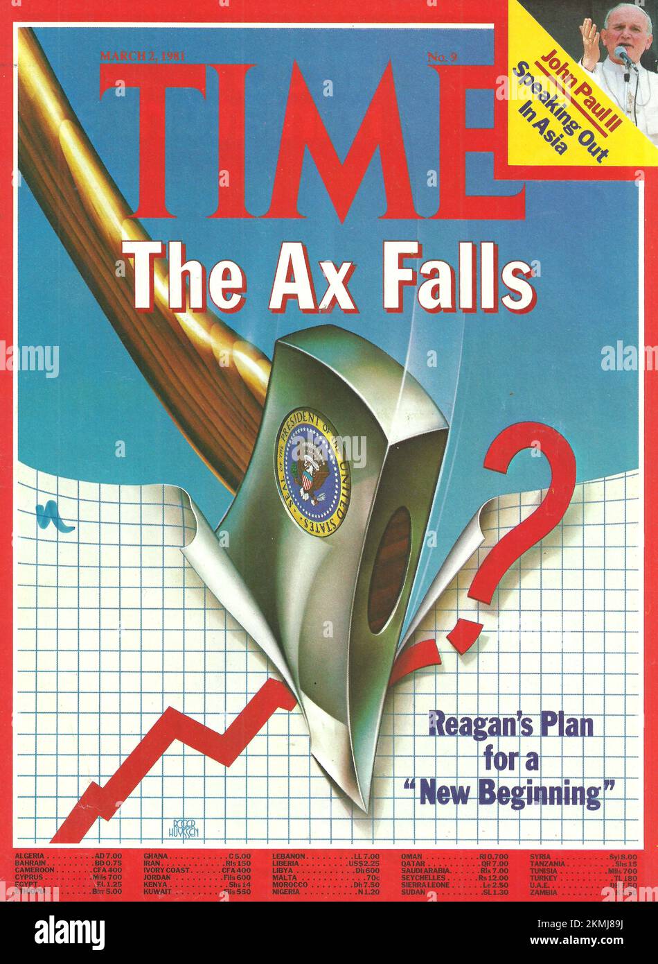 Front page of Time magazine March 2, 1981, The Ax Falls Stock Photo