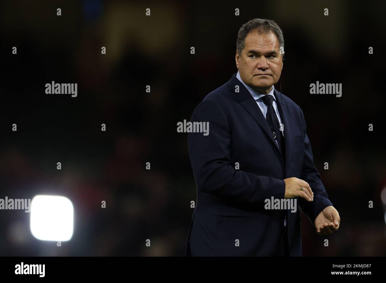 Cardiff, UK. 26th Nov, 2022. Dave Rennie, the head coach of Australia rugby union team looks on before the game. Autumn nations series 2022 rugby match, Wales v Australia at the Principality Stadium in Cardiff on Saturday 26th November 2022. pic by Andrew Orchard/Andrew Orchard sports photography/Alamy Live News Credit: Andrew Orchard sports photography/Alamy Live News Stock Photo