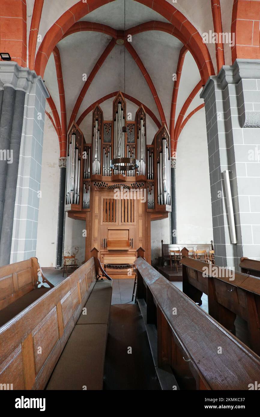 Innenansicht der evangelische Altstädter Kirche aus dem 12. Jahrhundet, Hessen, Deutschland, Hofgeismar Stock Photo