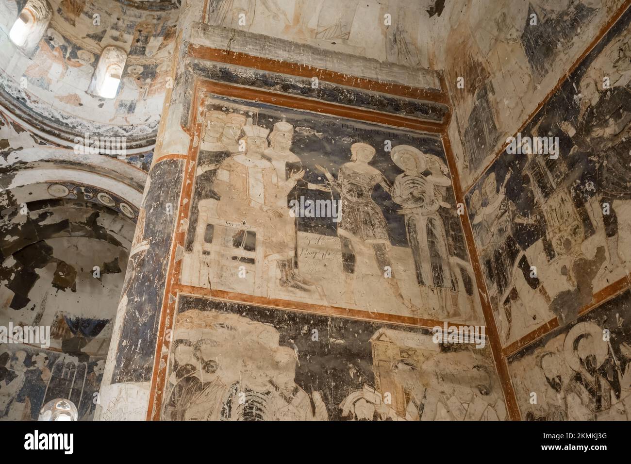 Historic christian Frescos of ruined Armenian church in Ani town, Kars, Turkey Stock Photo