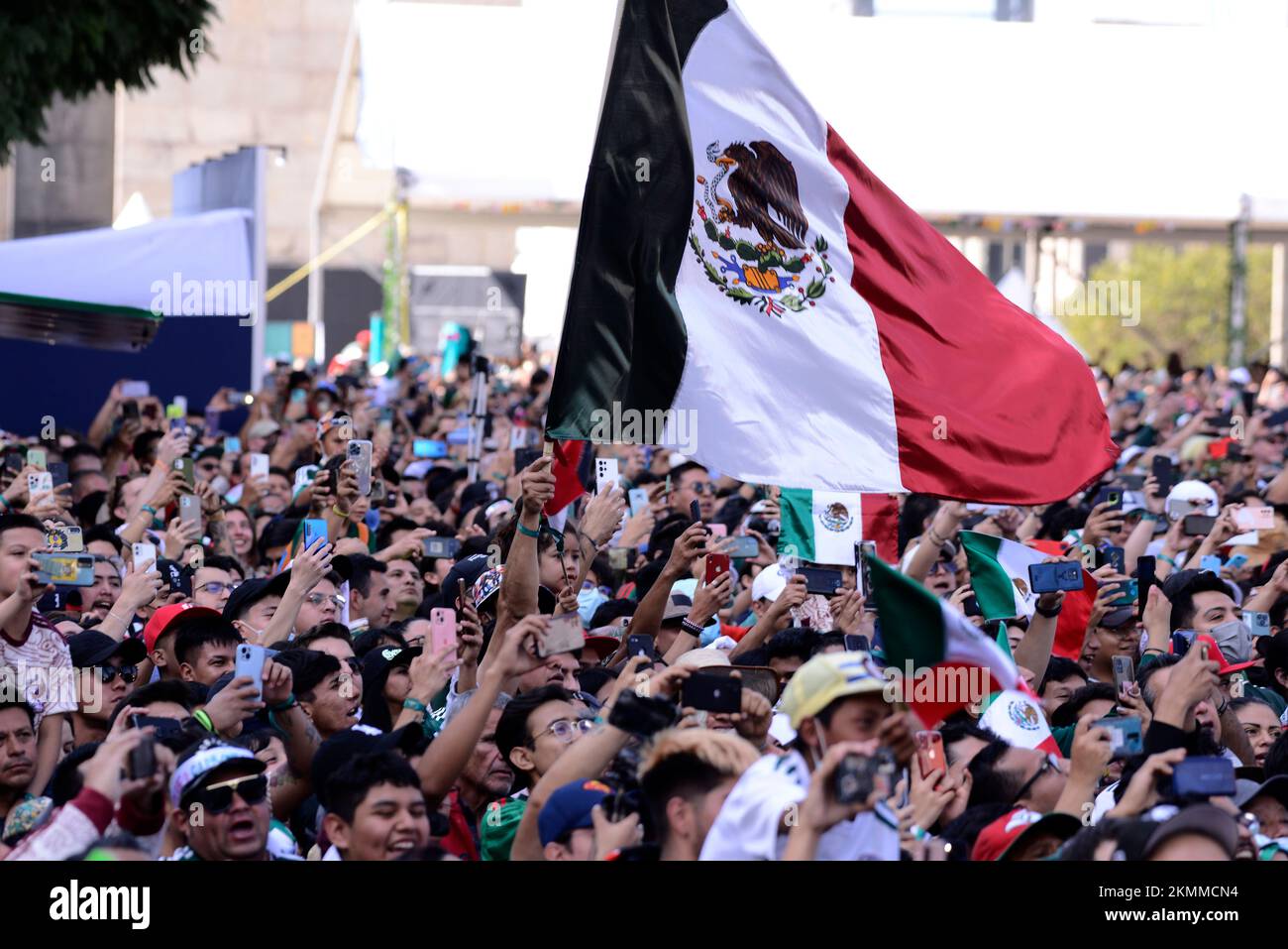 Mexico City, Mexico. 26th Nov, 2022. Mexicans Fans attend the FIFA Fan Fest at the Monument of the Revolution to support the Mexico's team on match against Argentina during the FIFA World Cup Qatar 2022. on November 26, 2022 in Mexico City, Mexico. (Photo by Carlos Tischgler/ Eyepox Group) ./Eyepix Group (Credit Image: © Carlos Tischler/eyepix via ZUMA Press Wire) Credit: ZUMA Press, Inc./Alamy Live News Stock Photo