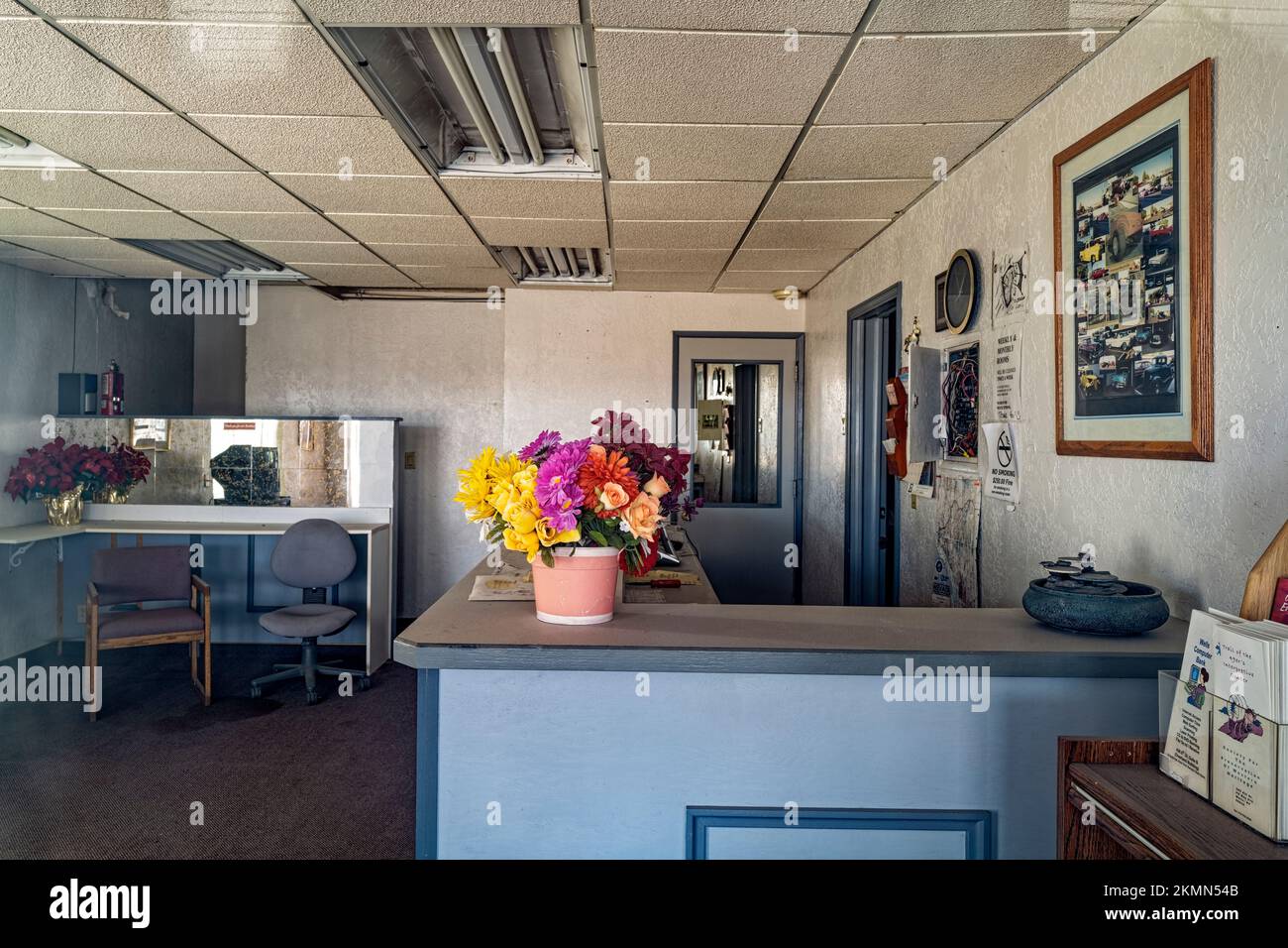 The lobby of the abandoned Sage Inn motel in Wells, Nevada, USA Stock
