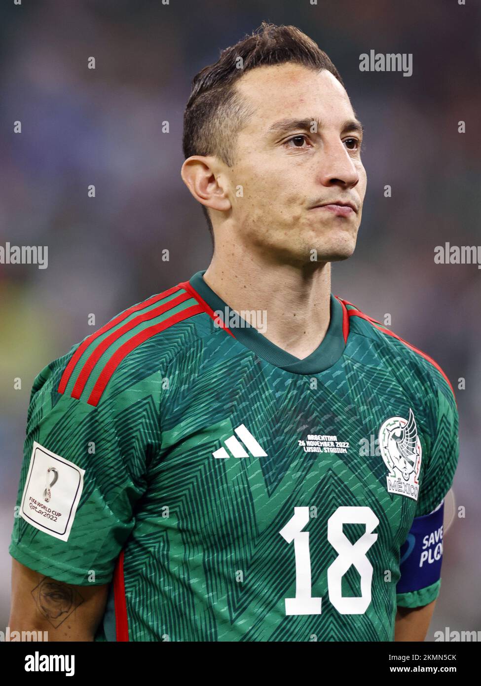 LUSAIL CITY - Andres Guardado of Mexico during the FIFA World Cup Qatar 2022 group C match between Argentina and Mexico at Lusail Stadium on November 26, 2022 in Lusail City, Qatar. AP | Dutch Height | MAURICE OF STONE Stock Photo