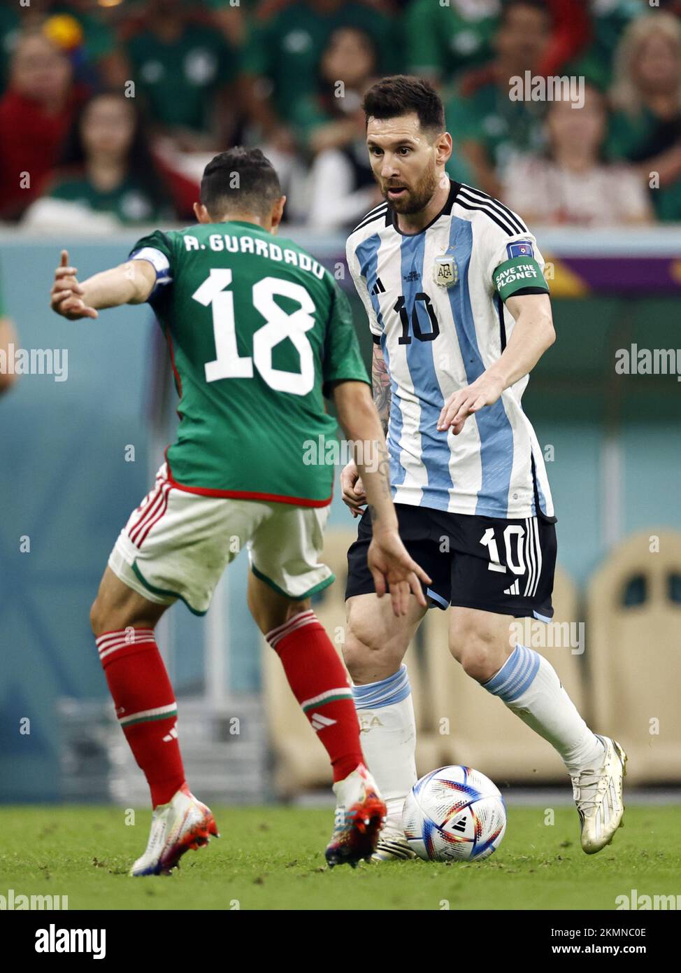 LUSAIL CITY - (l-r) Andres Guardado of Mexico, Lionel Messi of Argentina during the FIFA World Cup Qatar 2022 group C match between Argentina and Mexico at Lusail Stadium on November 26, 2022 in Lusail City, Qatar. AP | Dutch Height | MAURICE OF STONE Stock Photo