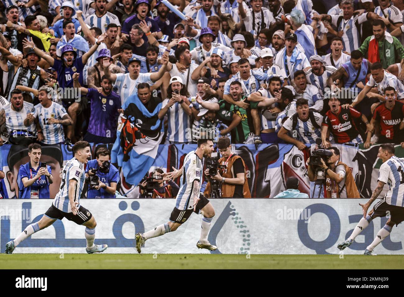 LUSAIL CITY - (LR) Julian Alvarez of Argentina, Lionel Messi of Argentina, Angel Di Maria of Argentina during the FIFA World Cup Qatar 2022 group C match between Argentina and Mexico at Lusail Stadium on November 26, 2022 in Lusail City, Qatar. AP | Dutch Height | MAURICE OF STONE Stock Photo