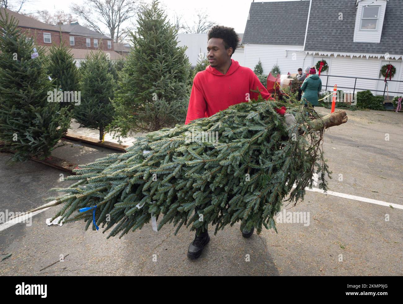 St. Louis, United States. 26th Nov, 2022. Worker LaMont Perkins carries